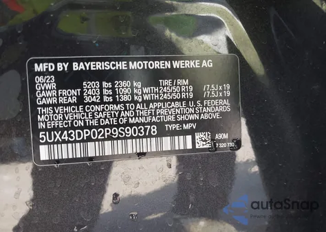 2023 BMW X3 Sdrive30I z USA, uszkodzony, nr VIN 5UX43DP02P9S90378